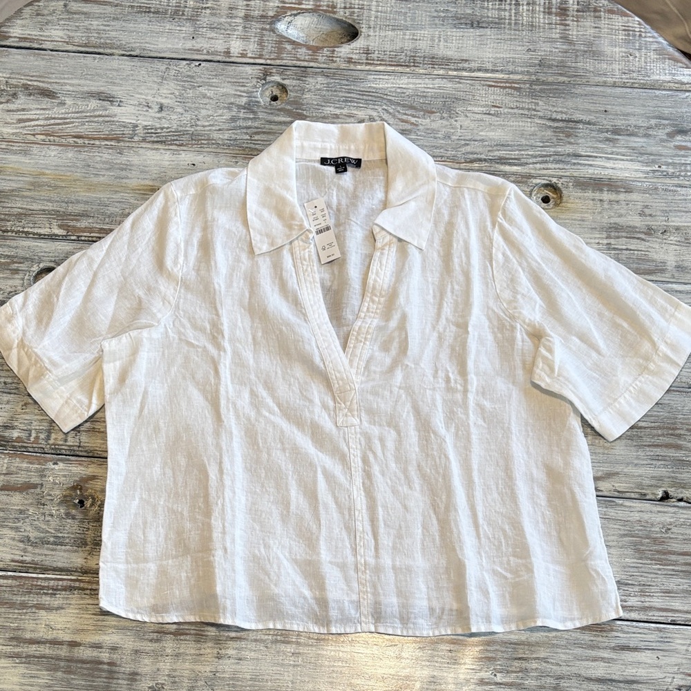 NWT, J Crew white 100% linen top, size L